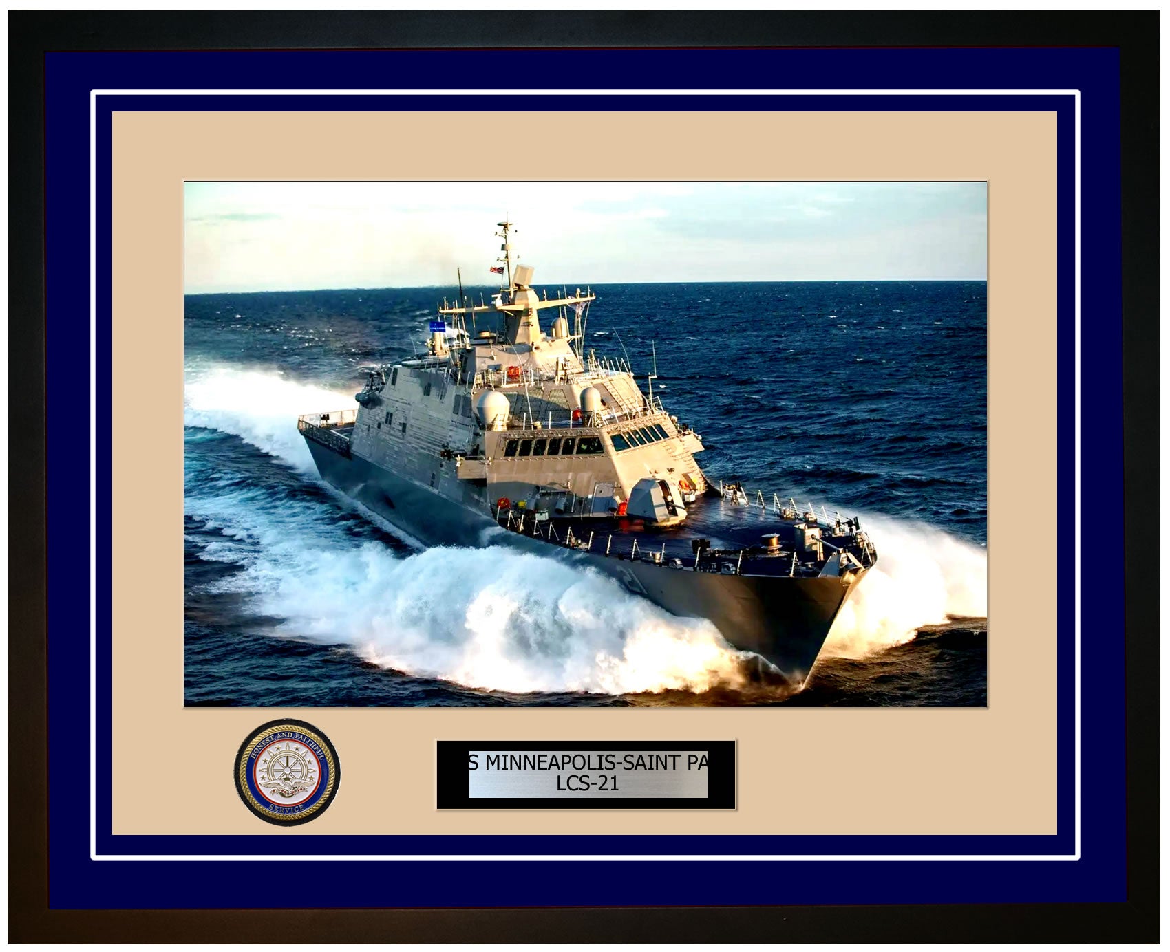 USS Minneapolis-Saint Paul LCS-21 Framed Navy Ship Photo Blue