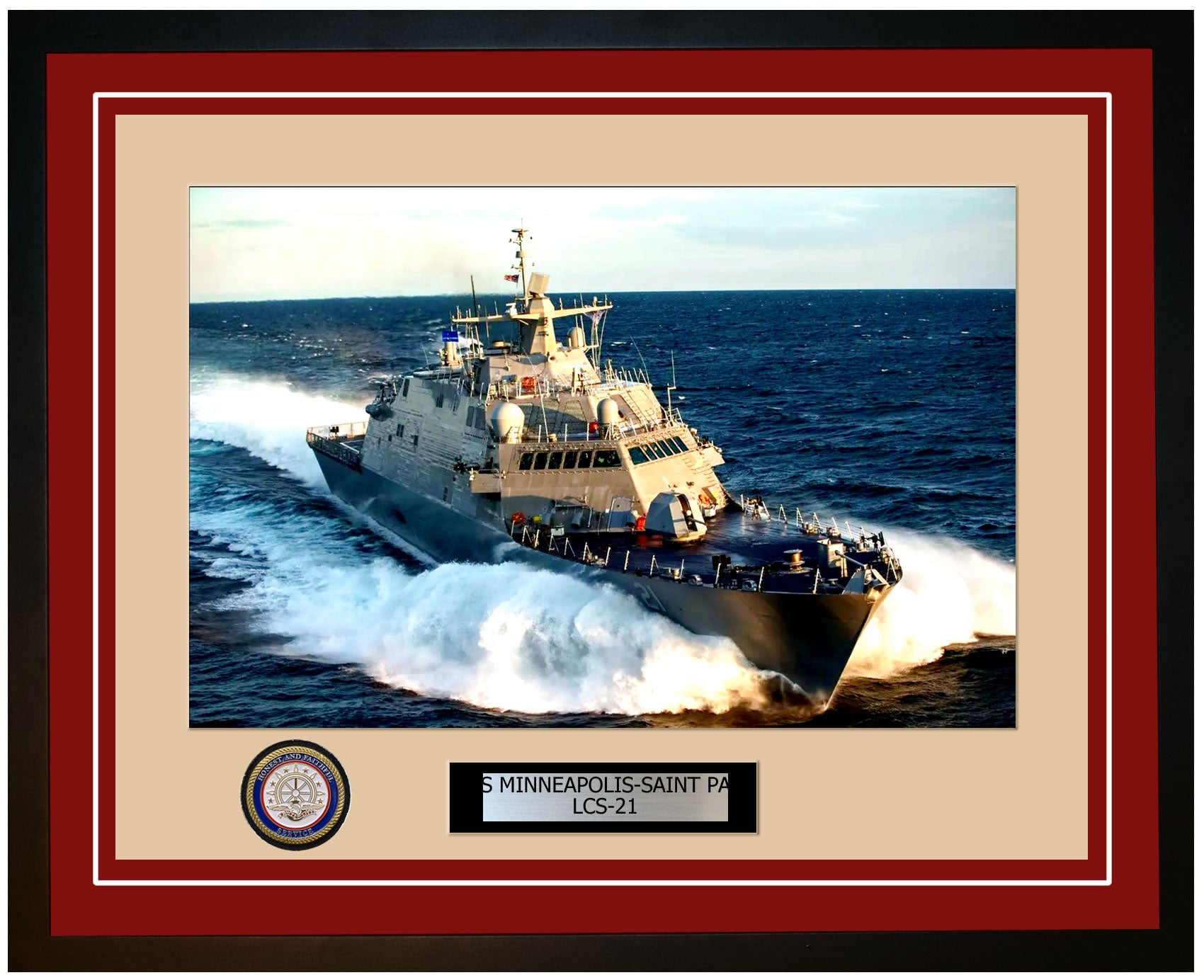 USS Minneapolis-Saint Paul LCS-21 Framed Navy Ship Photo Burgundy