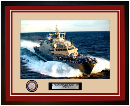 USS Minneapolis-Saint Paul LCS-21 Framed Navy Ship Photo Burgundy
