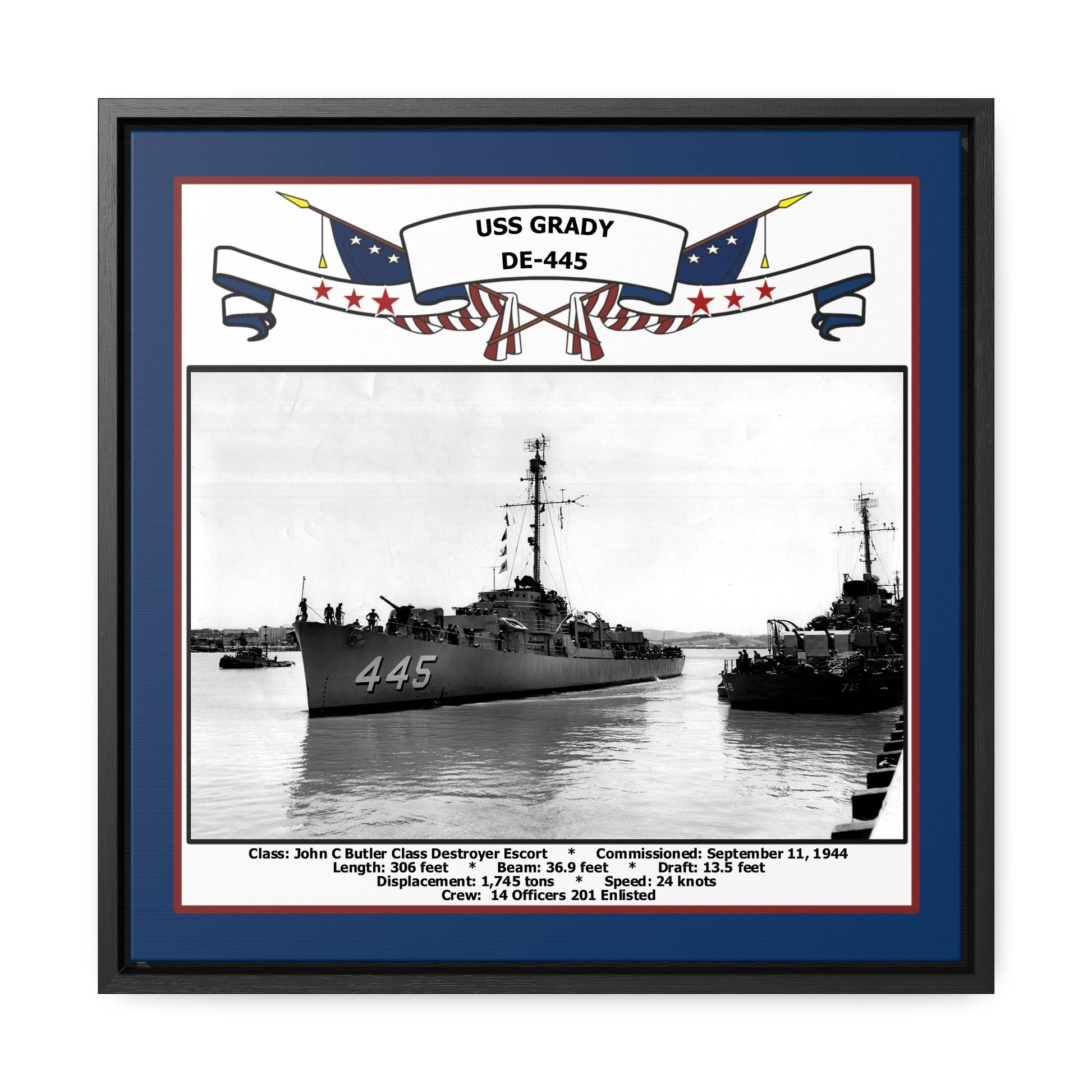USS Grady DE-445 Navy Floating Frame Photo Front View