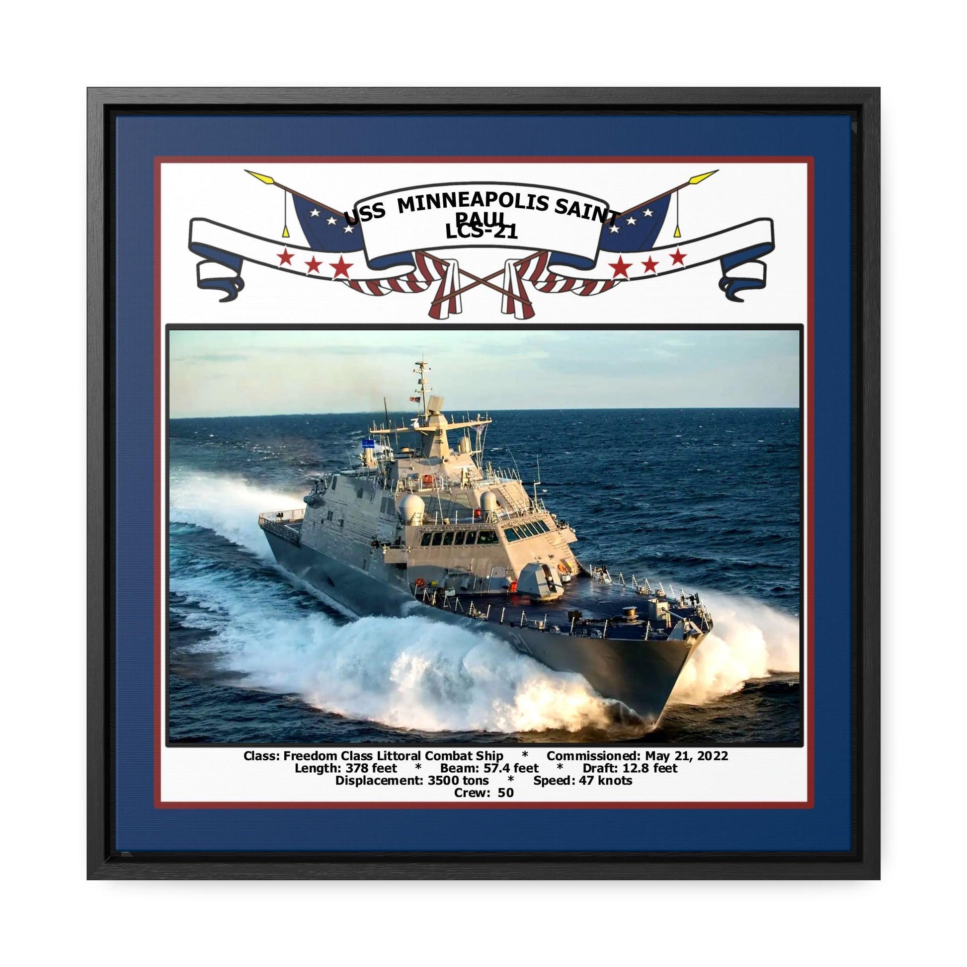 USS Minneapolis Saint Paul LCS-21 Navy Floating Frame Photo Front View
