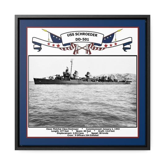 USS Schroeder DD-501 Navy Floating Frame Photo Front View