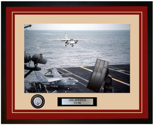 USS AMERICA CV-66 Framed Navy Ship Photo Burgundy
