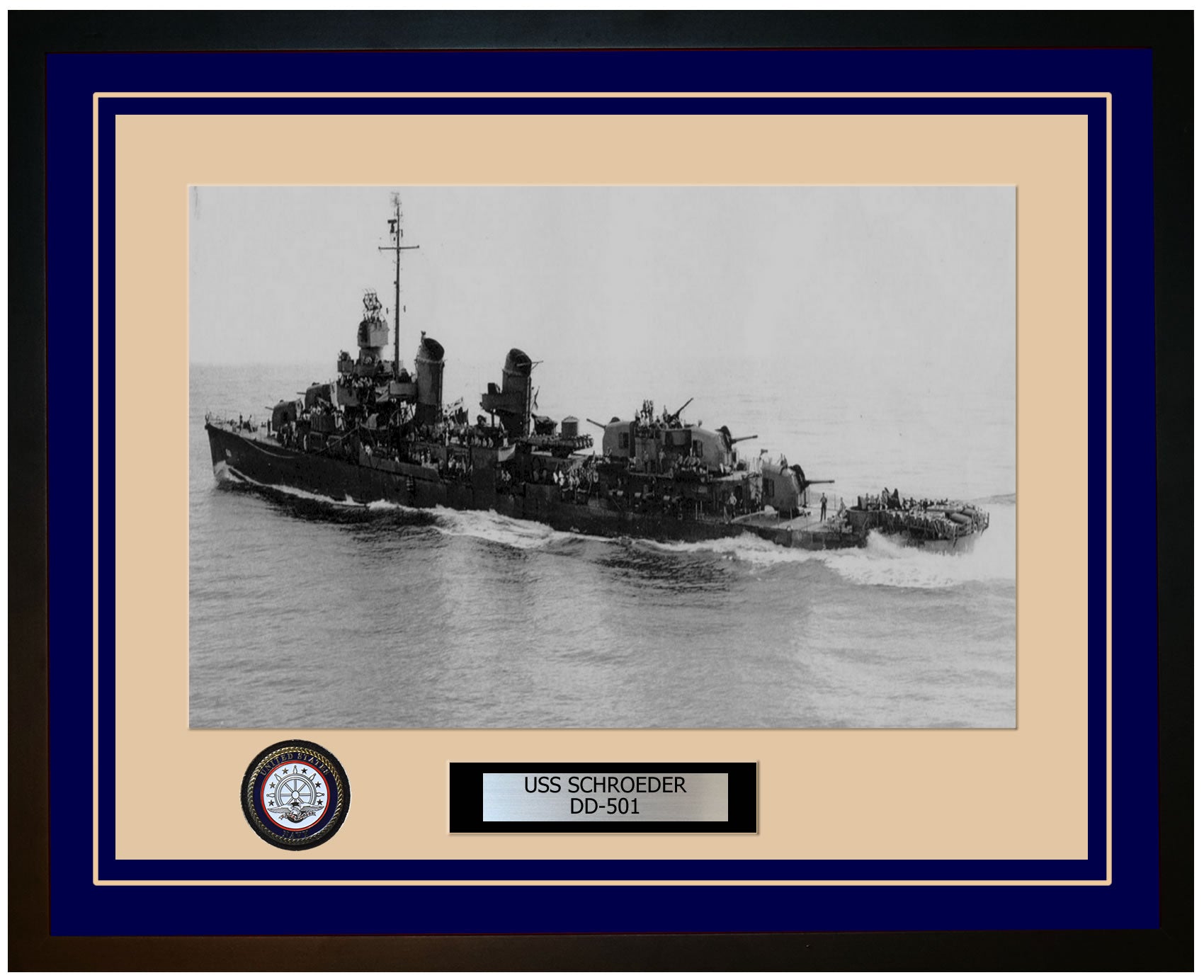 USS SCHROEDER DD-501 Framed Navy Ship Photo Blue
