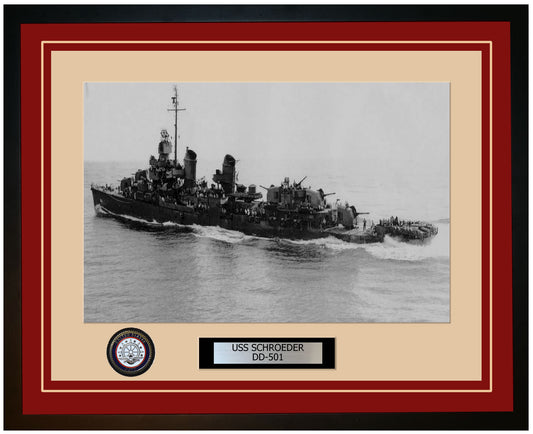 USS SCHROEDER DD-501 Framed Navy Ship Photo Burgundy