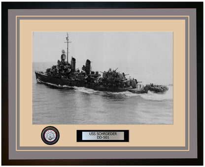 USS SCHROEDER DD-501 Framed Navy Ship Photo Grey