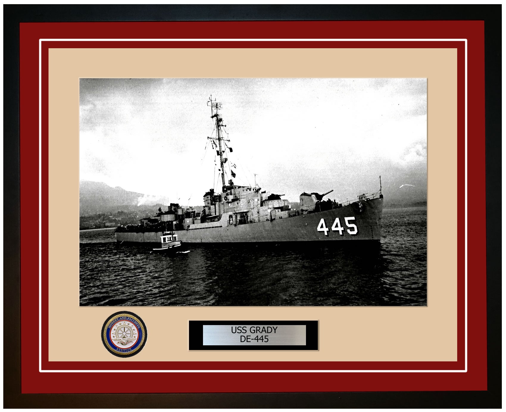 USS Grady DE-445 Framed Navy Ship Photo Burgundy