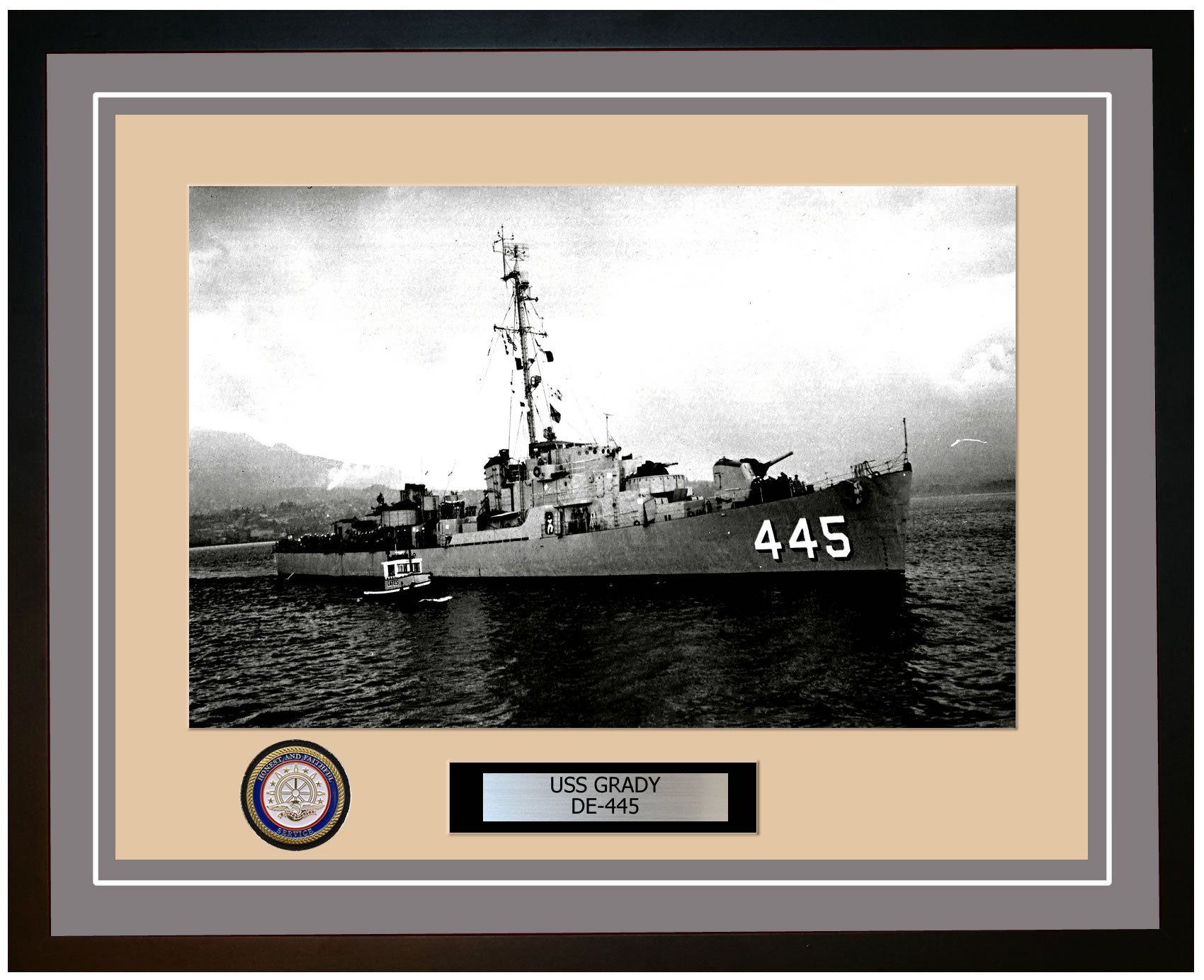 USS Grady DE-445 Framed Navy Ship Photo Grey