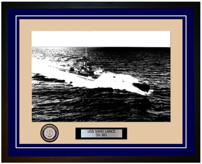 USS Sand Lance SS-381 Framed Navy Ship Photo Blue