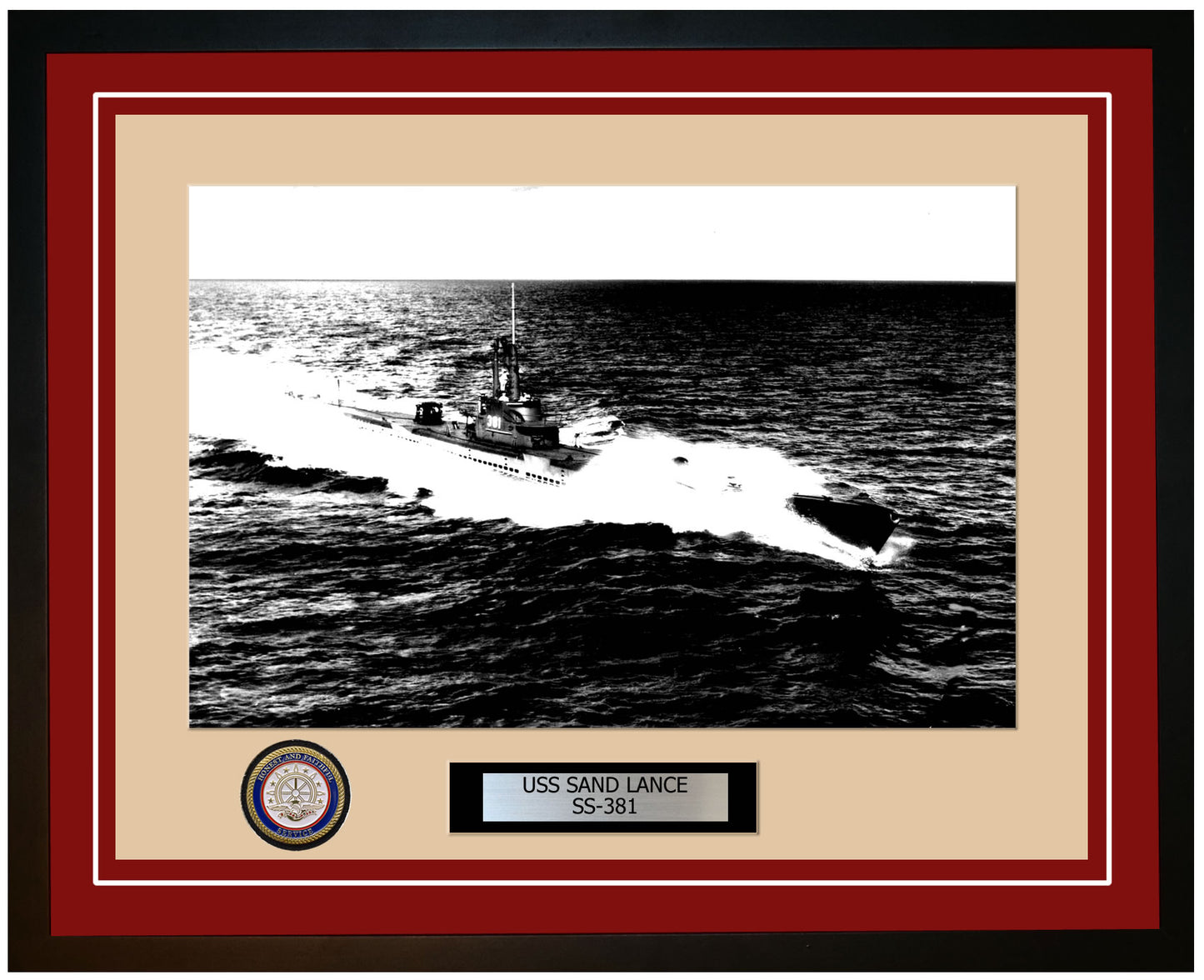 USS Sand Lance SS-381 Framed Navy Ship Photo Burgundy