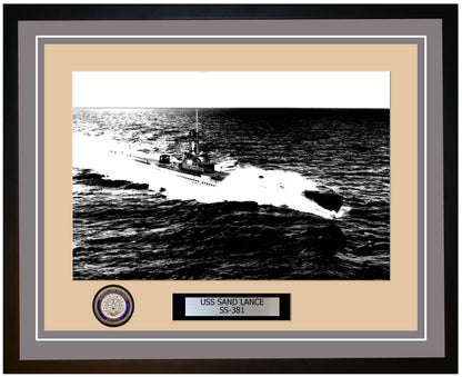 USS Sand Lance SS-381 Framed Navy Ship Photo Grey