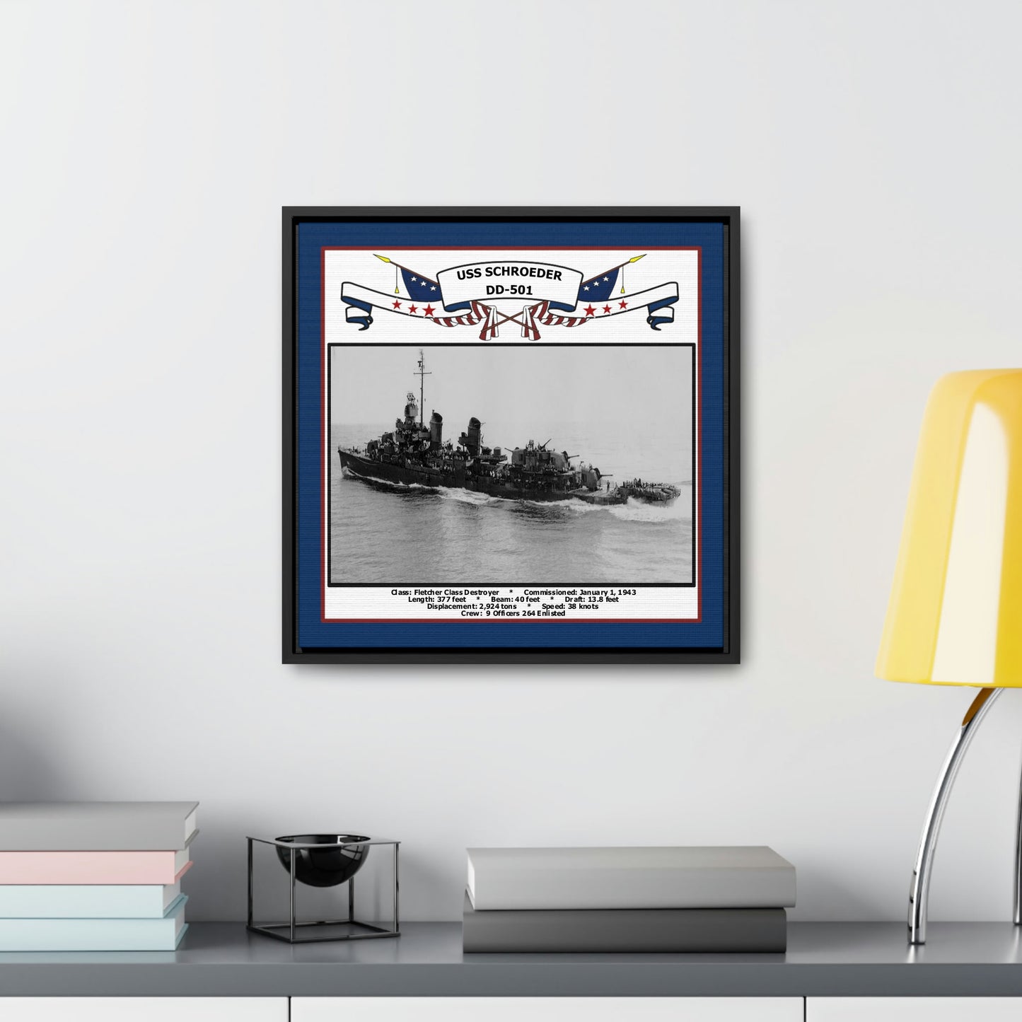 USS Schroeder DD-501 Navy Floating Frame Photo Desk View