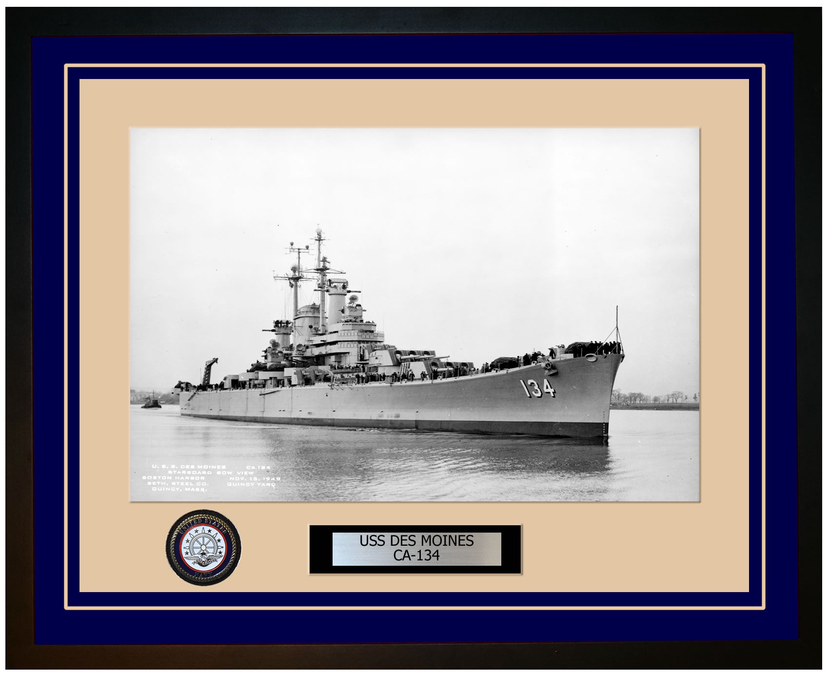 USS DES MOINES CA-134 Framed Navy Ship Photo Blue