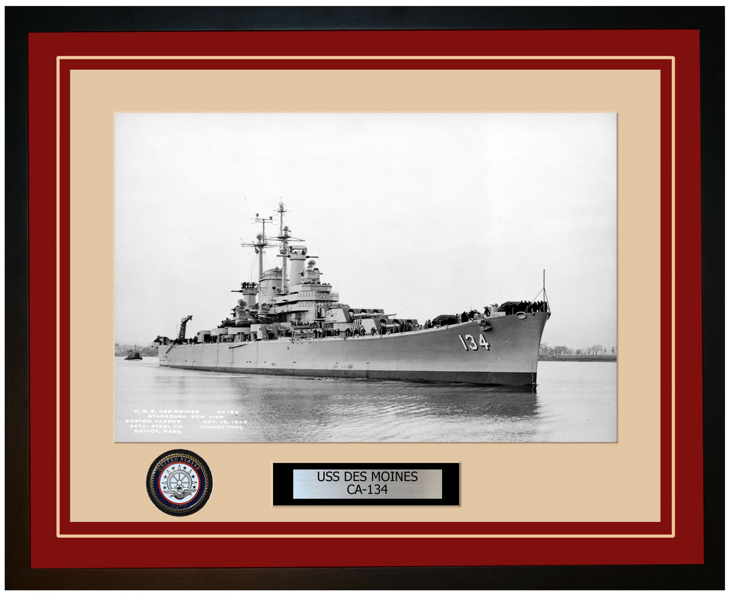 USS DES MOINES CA-134 Framed Navy Ship Photo Burgundy