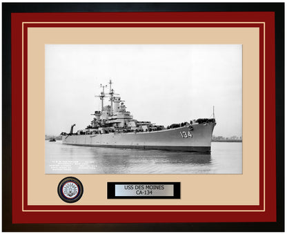 USS DES MOINES CA-134 Framed Navy Ship Photo Burgundy