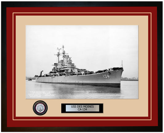 USS DES MOINES CA-134 Framed Navy Ship Photo Burgundy