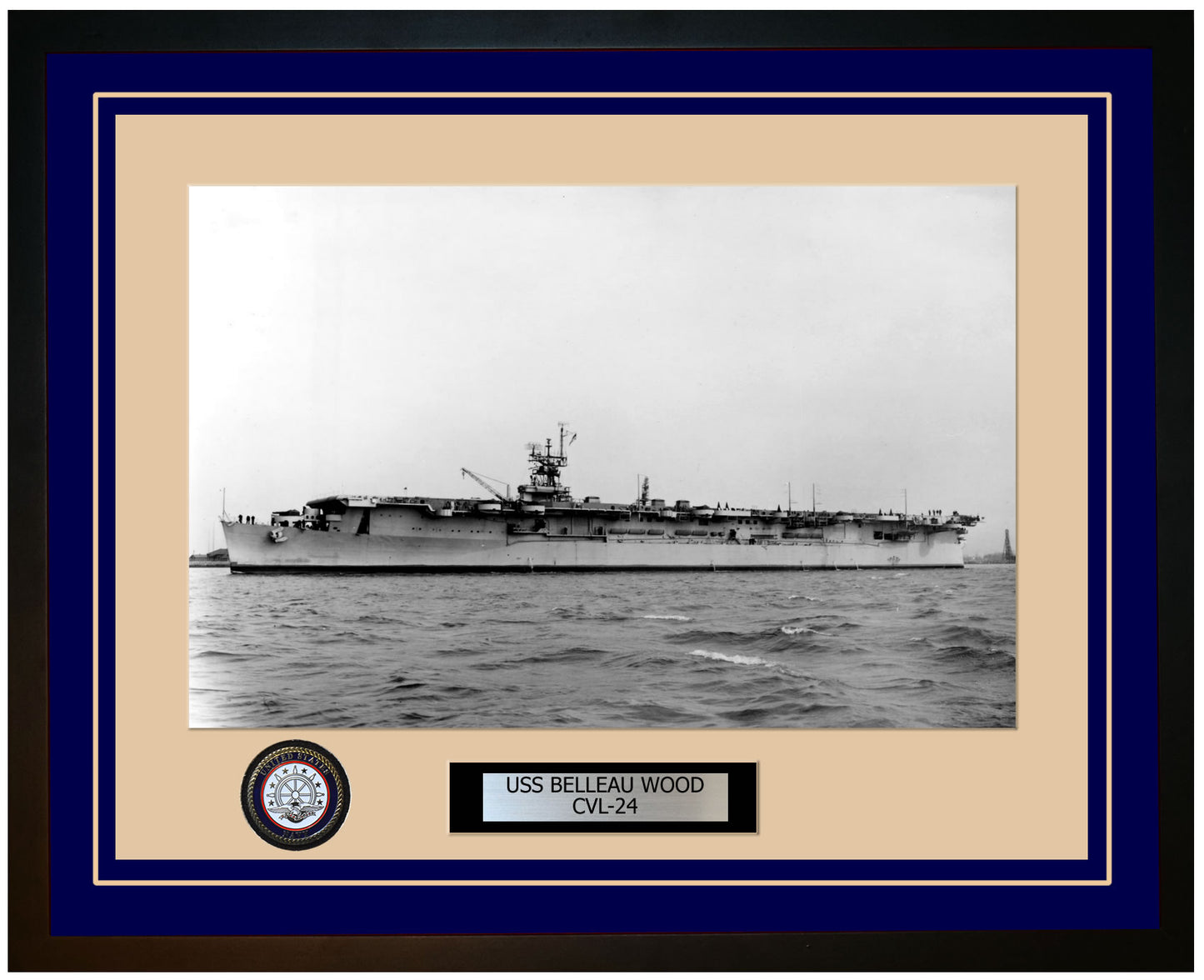 USS BELLEAU WOOD CVL-24 Framed Navy Ship Photo Blue