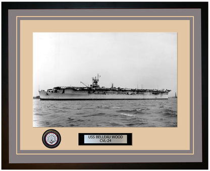 USS BELLEAU WOOD CVL-24 Framed Navy Ship Photo Grey