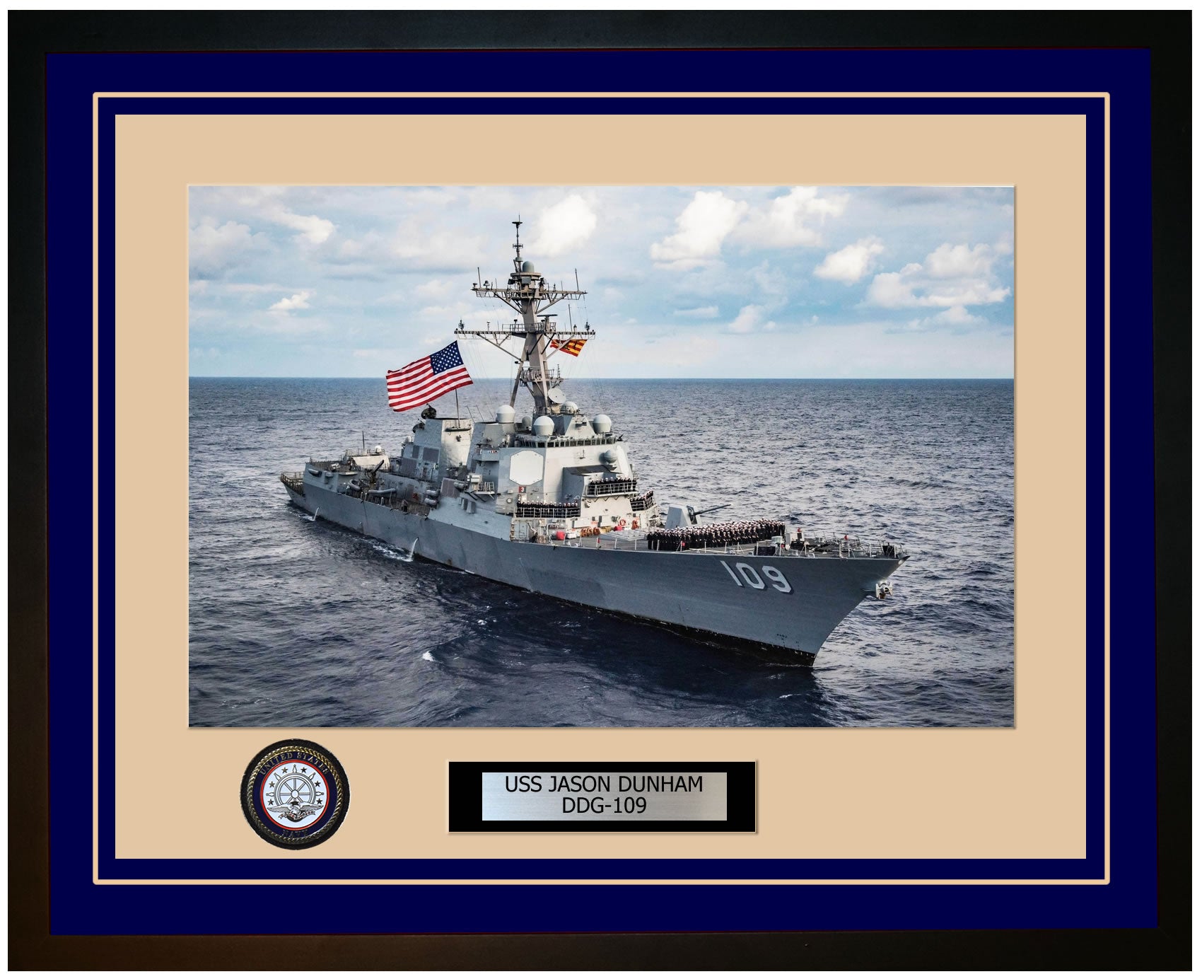 USS JASON DUNHAM DDG-109 Framed Navy Ship Photo Blue