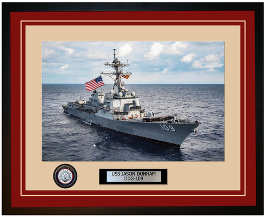 USS JASON DUNHAM DDG-109 Framed Navy Ship Photo Burgundy
