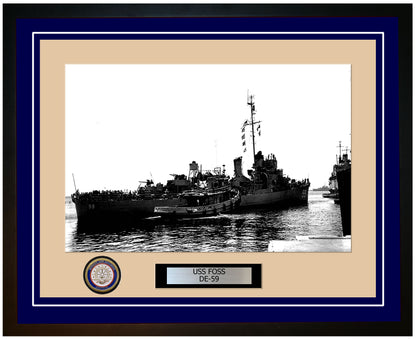 USS Foss DE-59 Framed Navy Ship Photo Blue