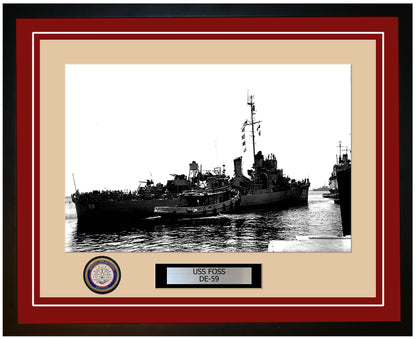 USS Foss DE-59 Framed Navy Ship Photo Burgundy