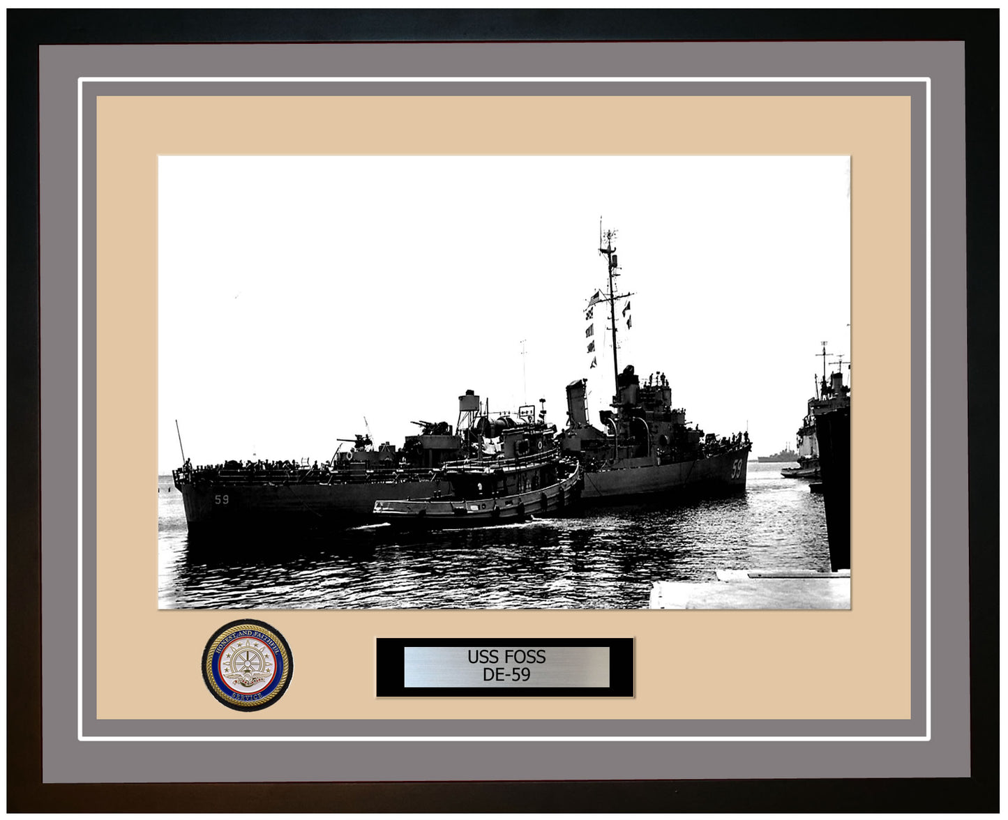 USS Foss DE-59 Framed Navy Ship Photo Grey