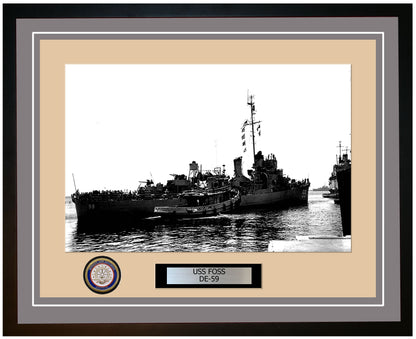 USS Foss DE-59 Framed Navy Ship Photo Grey