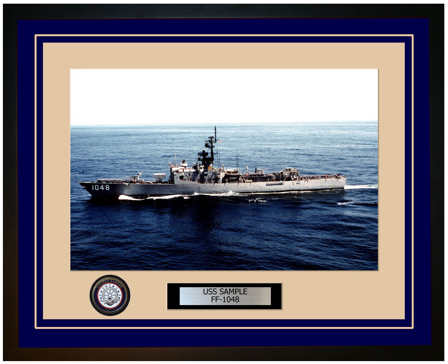 USS SAMPLE FF-1048 Framed Navy Ship Photo Blue