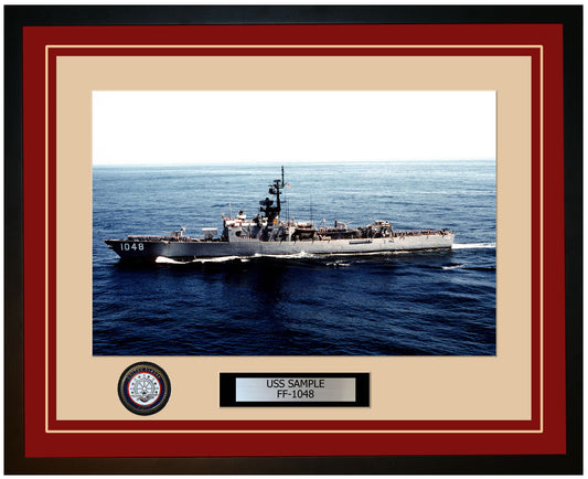 USS SAMPLE FF-1048 Framed Navy Ship Photo Burgundy