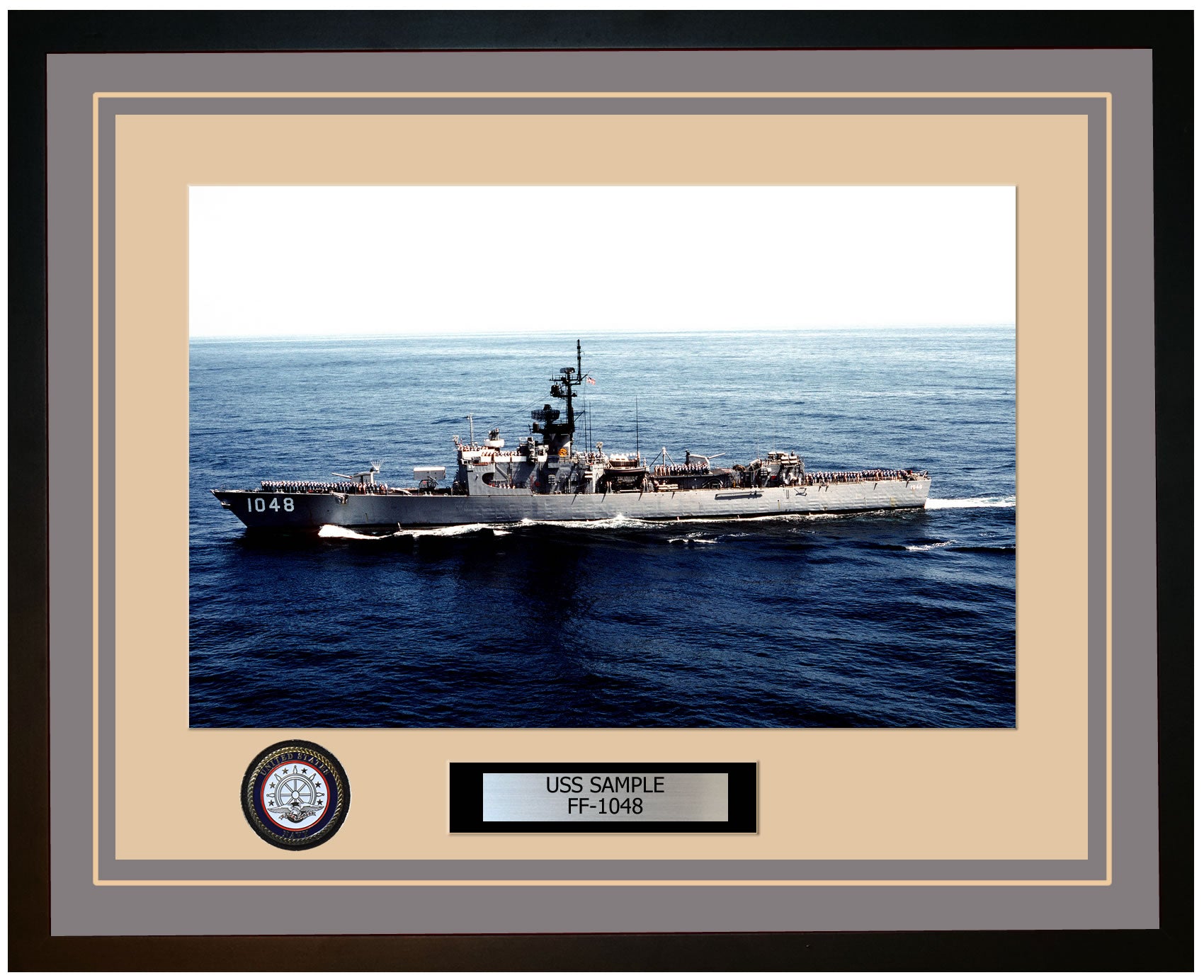 USS SAMPLE FF-1048 Framed Navy Ship Photo Grey