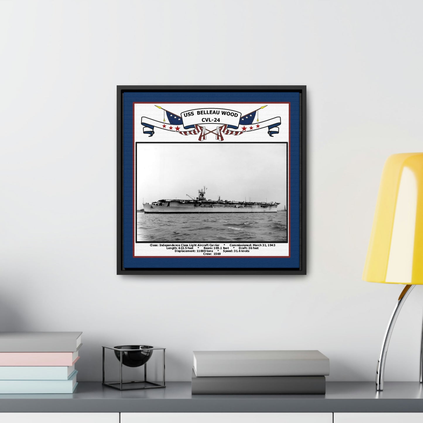 USS Belleau Wood CVL-24 Navy Floating Frame Photo Desk View