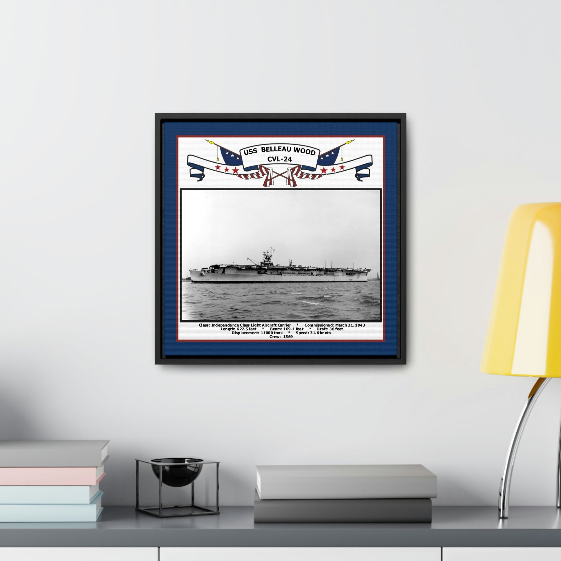 USS Belleau Wood CVL-24 Navy Floating Frame Photo Desk View