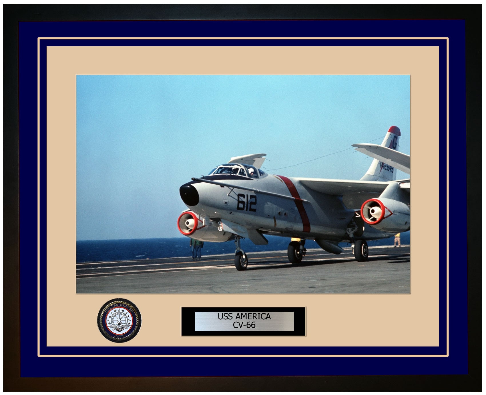 USS AMERICA CV-66 Framed Navy Ship Photo Blue