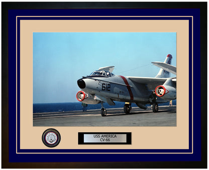 USS AMERICA CV-66 Framed Navy Ship Photo Blue