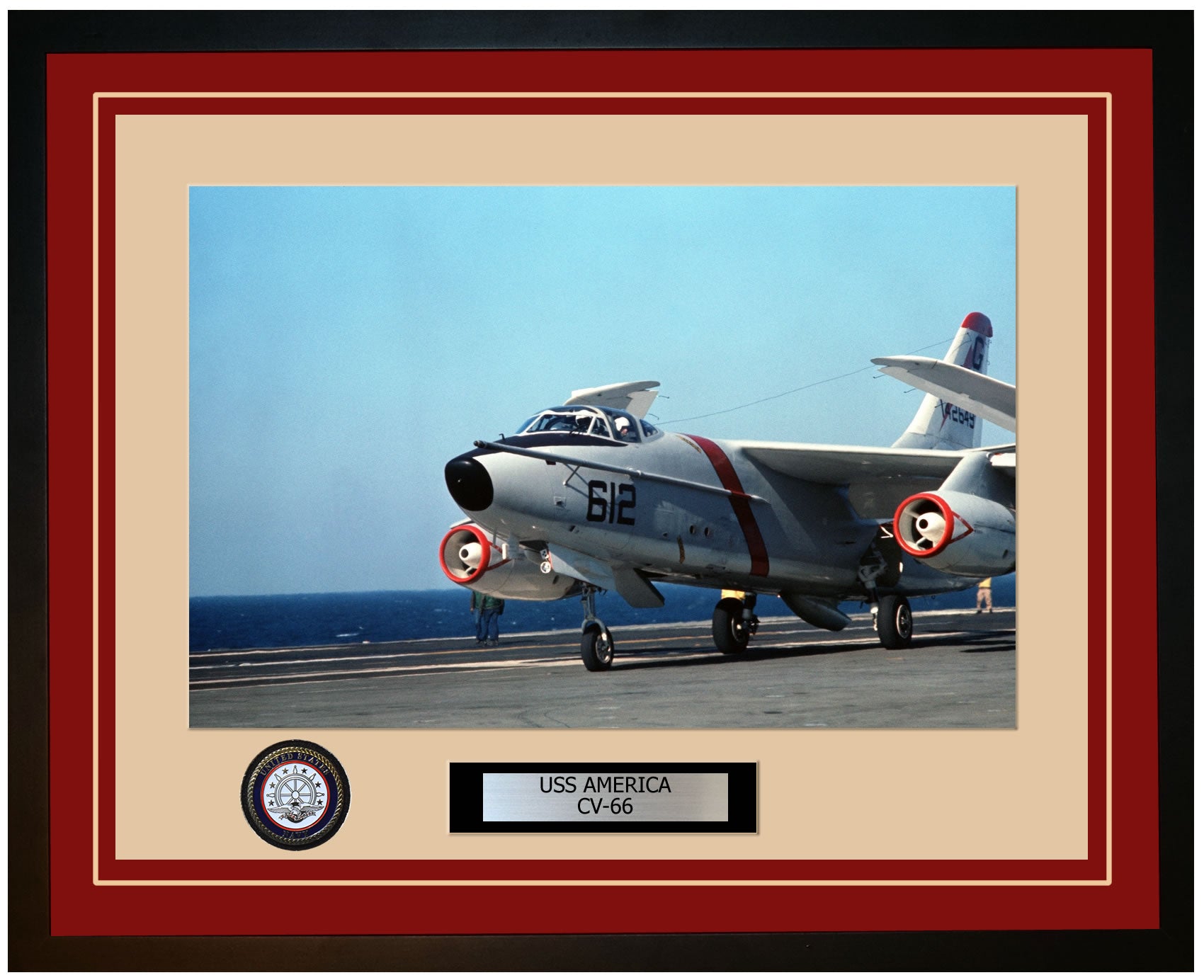 USS AMERICA CV-66 Framed Navy Ship Photo Burgundy