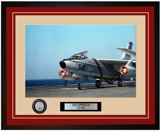 USS AMERICA CV-66 Framed Navy Ship Photo Burgundy