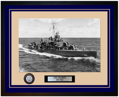 USS SIGSBEE DD-502 Framed Navy Ship Photo Blue