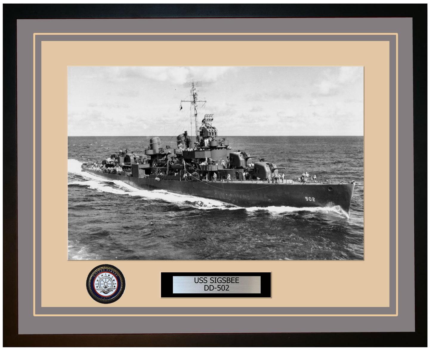 USS SIGSBEE DD-502 Framed Navy Ship Photo Grey