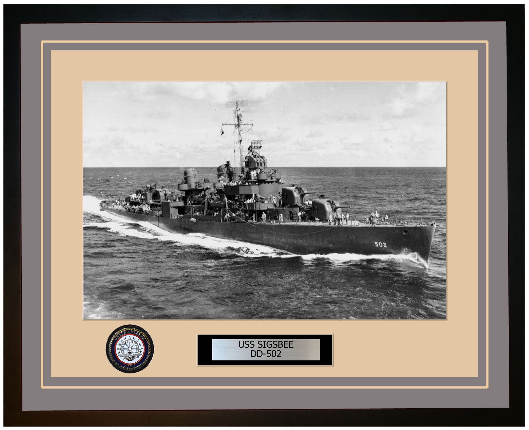 USS SIGSBEE DD-502 Framed Navy Ship Photo Grey