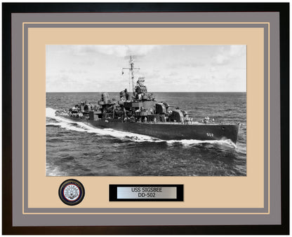 USS SIGSBEE DD-502 Framed Navy Ship Photo Grey
