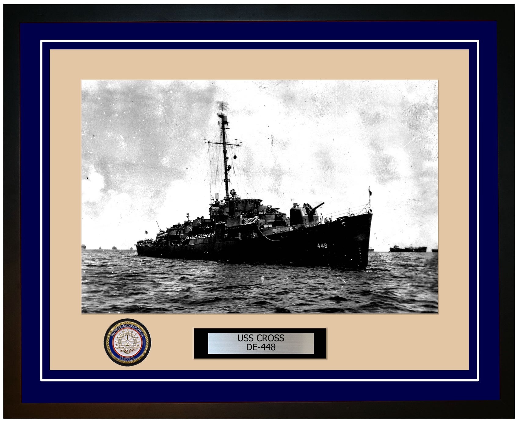 USS Cross DE-448 Framed Navy Ship Photo Blue