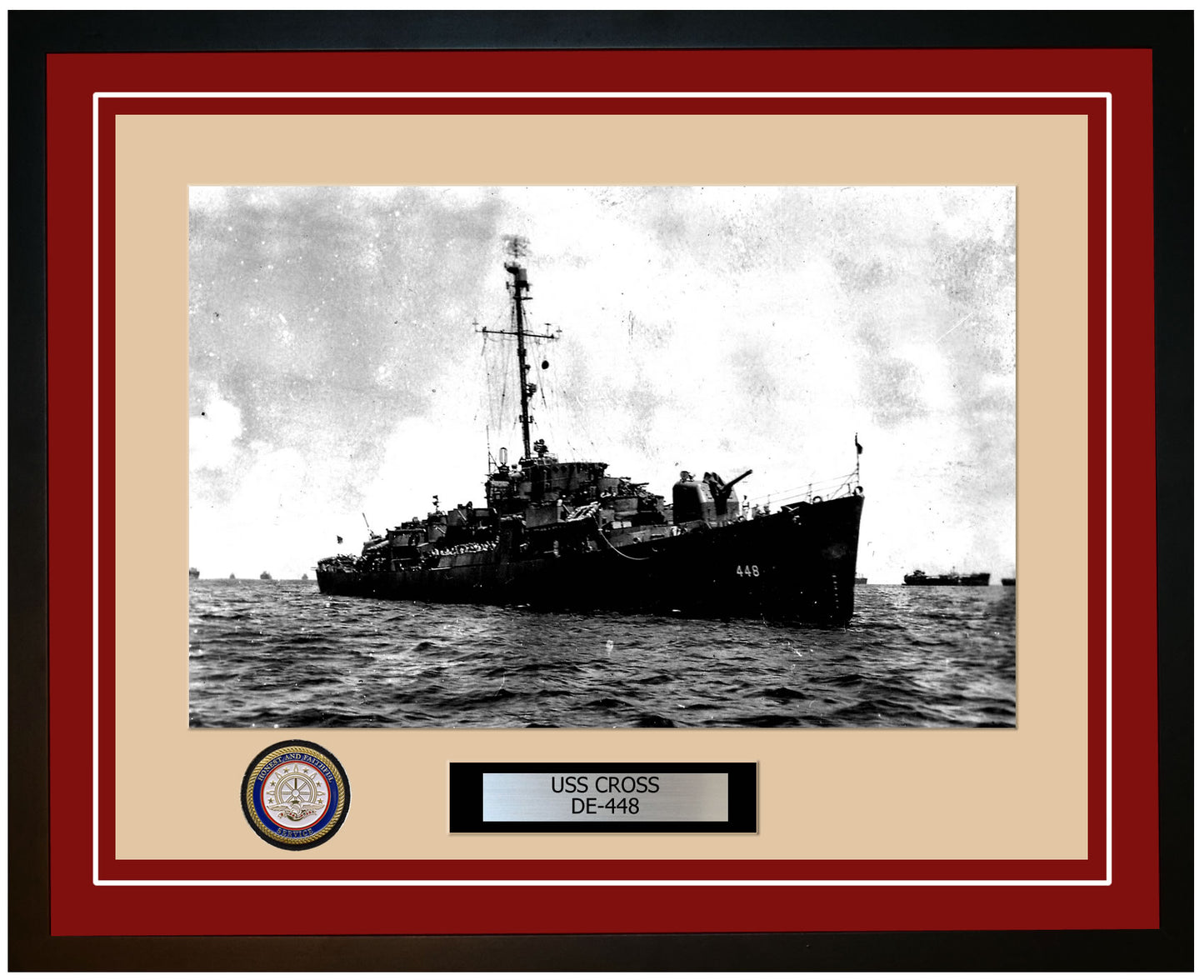 USS Cross DE-448 Framed Navy Ship Photo Burgundy