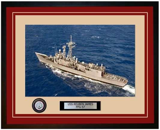 USS REUBEN JAMES FFG-57 Framed Navy Ship Photo Burgundy
