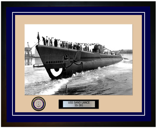 USS Sand Lance SS-381 Framed Navy Ship Photo Blue