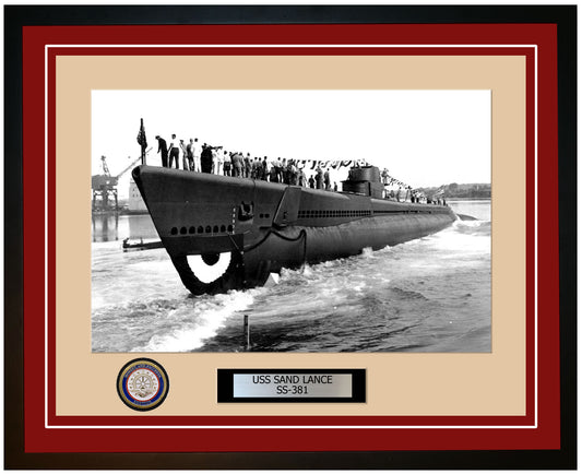 USS Sand Lance SS-381 Framed Navy Ship Photo Burgundy