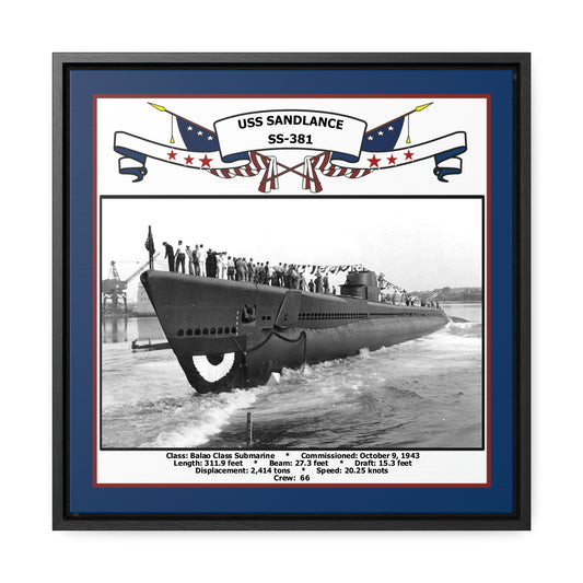 USS Sand Lance SS-381 Navy Floating Frame Photo Front View