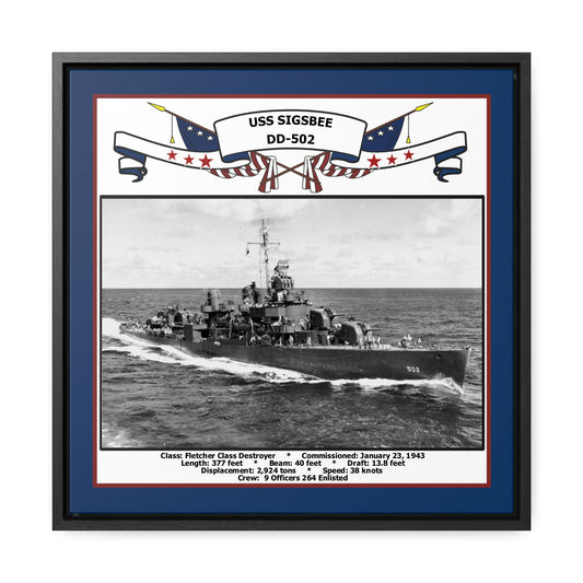 USS Sigsbee DD-502 Navy Floating Frame Photo Front View