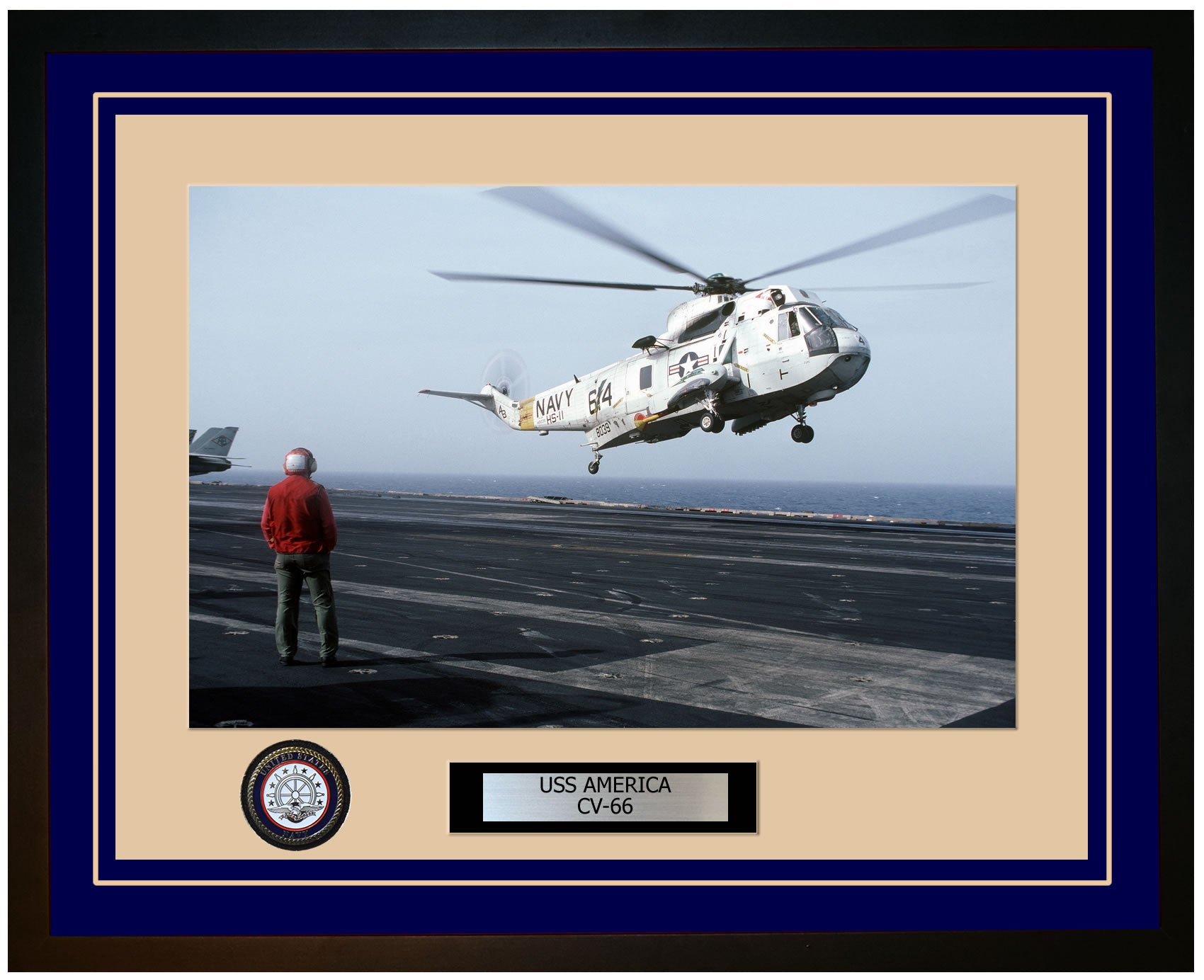 USS AMERICA CV-66 Framed Navy Ship Photo Blue
