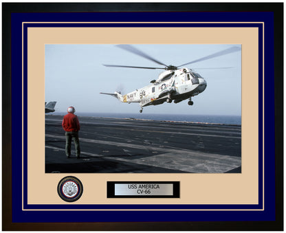 USS AMERICA CV-66 Framed Navy Ship Photo Blue